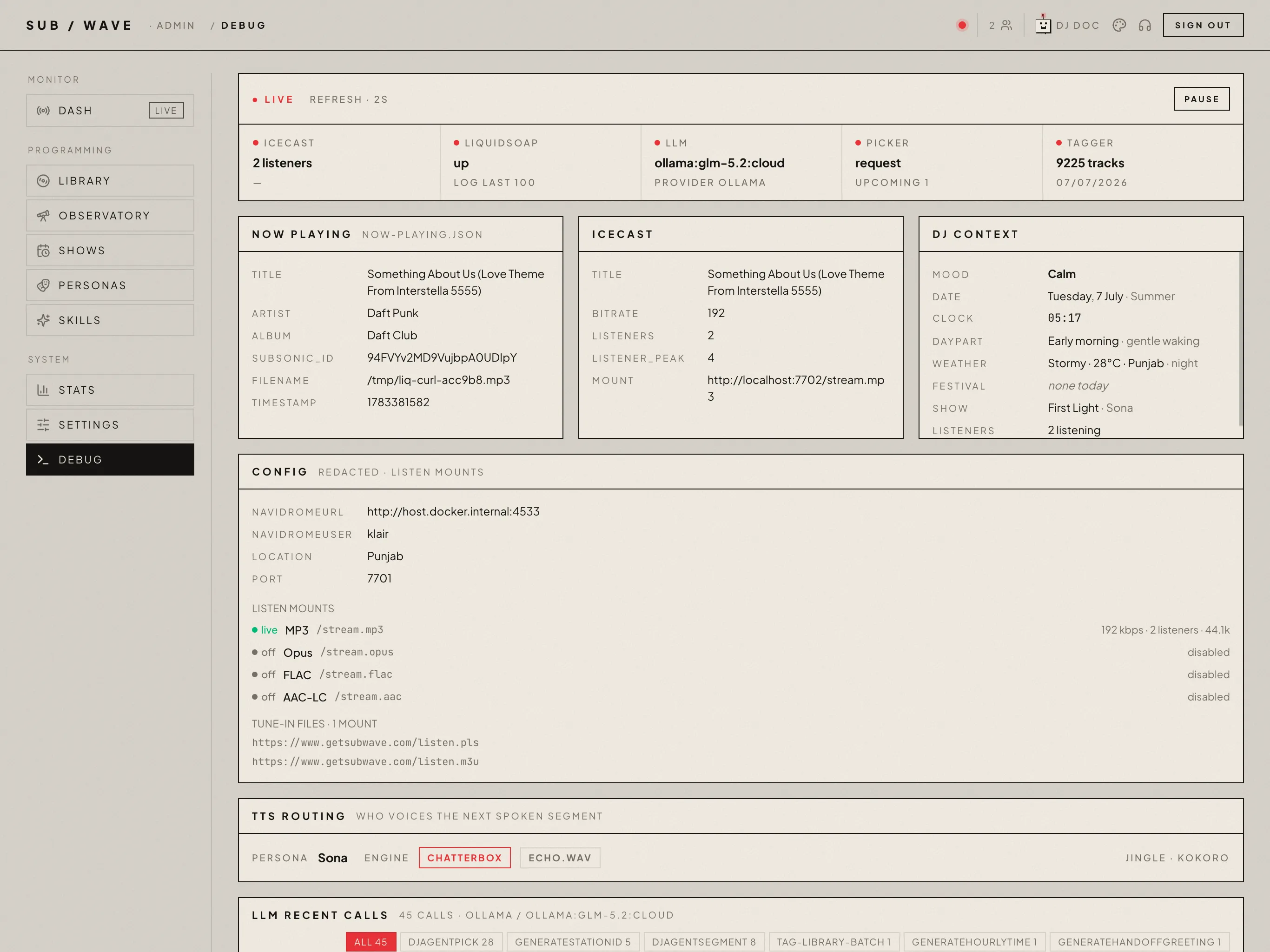 Admin — Debug